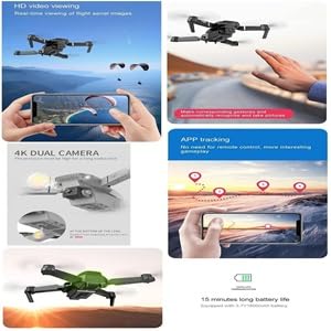 E88 Drone with 4K Dual Camera, WiFi FPV Live Video, 1080P HD Wide-Angle Lens, Foldable RC Quadcopter with Altitude Hold, Gesture Control, Headless Mode, One-Key Take Off/Landing, for Beginners
