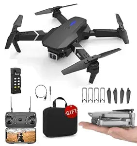 E88 Drone with 4K Dual Camera, WiFi FPV Live Video, 1080P HD Wide-Angle Lens, Foldable RC Quadcopter with Altitude Hold, Gesture Control, Headless Mode, One-Key Take Off/Landing, for Beginners